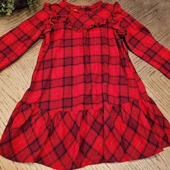 Red Plaid Ruffle Dress Lomg Sleeve Size L Wrangler Girls Excellent New Condition - Picture 2 of 11